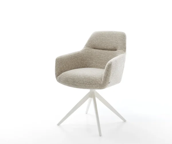 Drehstuhl Pejo-Flex Webstoff Soft Beige Kreuzgestell breit Weiß 360° drehbar Wippfunktion Taschenfederkern