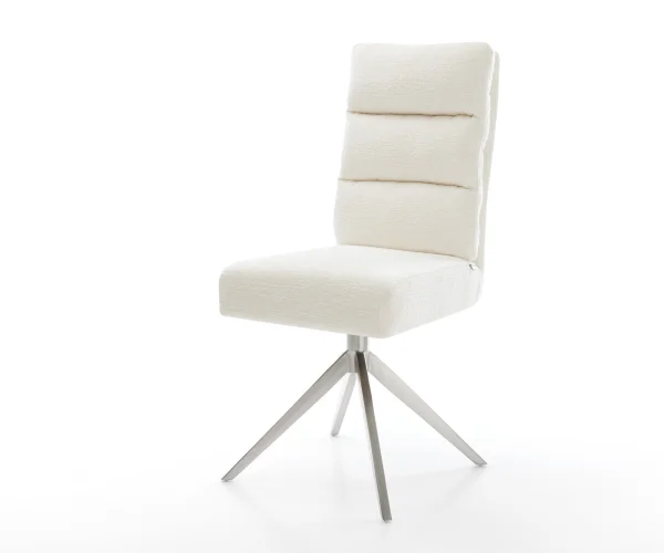 Drehstuhl Pela-Flex Bouclé Soft Beige Kreuzgestell breit Edelstahl 360° drehbar Wippfunktion Taschenfederkern