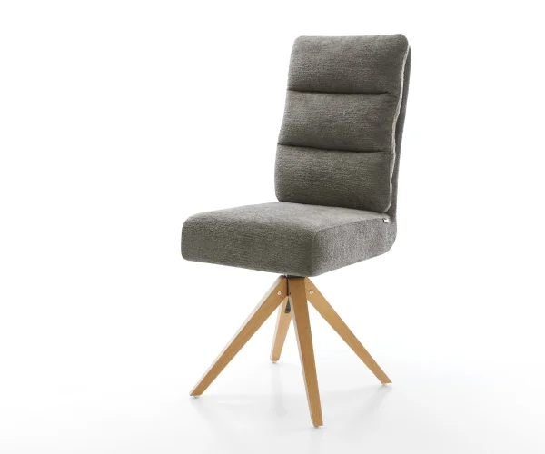 Drehstuhl Pela-Flex Bouclé Soft Schlamm Holzgestell kantig Natur 180° drehbar Taschenfederkern