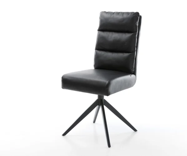 Drehstuhl Pela-Flex Echt-Leder Schwarz Kreuzgestell breit Schwarz 360° drehbar Wippfunktion Taschenfederkern