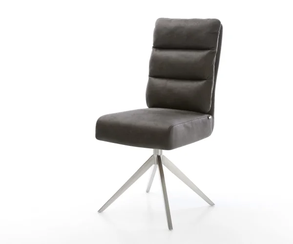 Drehstuhl Pela-Flex Mikrofaser Anthrazit Vintage Kreuzgestell breit Edelstahl 360° drehbar Wippfunktion Taschenfederkern