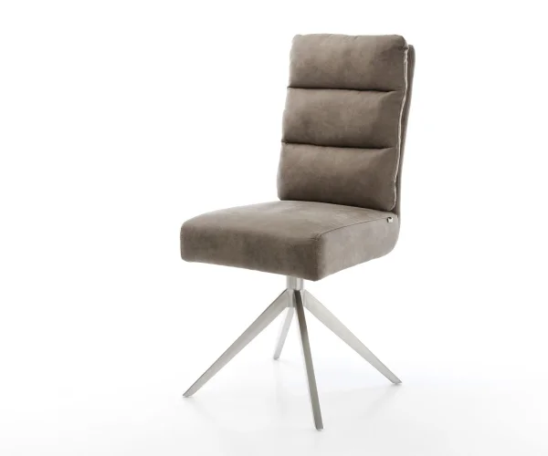 Drehstuhl Pela-Flex Mikrofaser Taupe Vintage Kreuzgestell breit Edelstahl 360° drehbar Wippfunktion Taschenfederkern