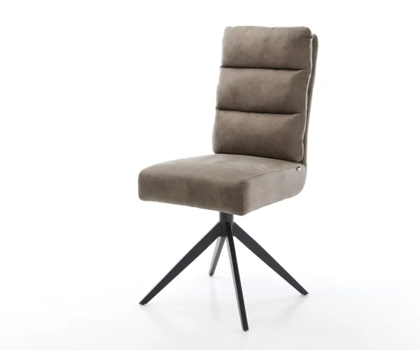 Drehstuhl Pela-Flex Mikrofaser Taupe Vintage Kreuzgestell breit Schwarz 360° drehbar Wippfunktion Taschenfederkern