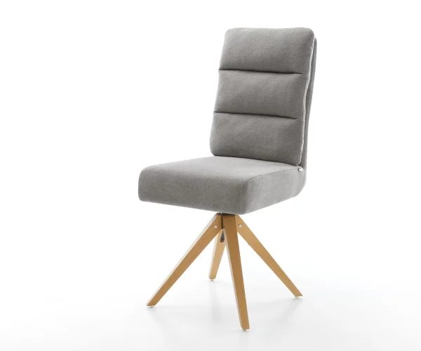 Drehstuhl Pela-Flex Strukturstoff Soft Grau Holzgestell kantig Natur 180° drehbar Taschenfederkern