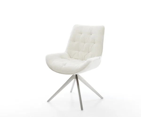 Drehstuhl Taimi-Flex Bouclé Soft Beige Kreuzgestell breit Edelstahl 360° drehbar Wippfunktion