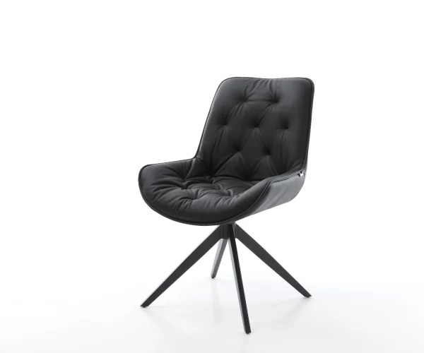 Drehstuhl Taimi-Flex Echt-Leder Schwarz Kreuzgestell breit Schwarz 360° drehbar Wippfunktion
