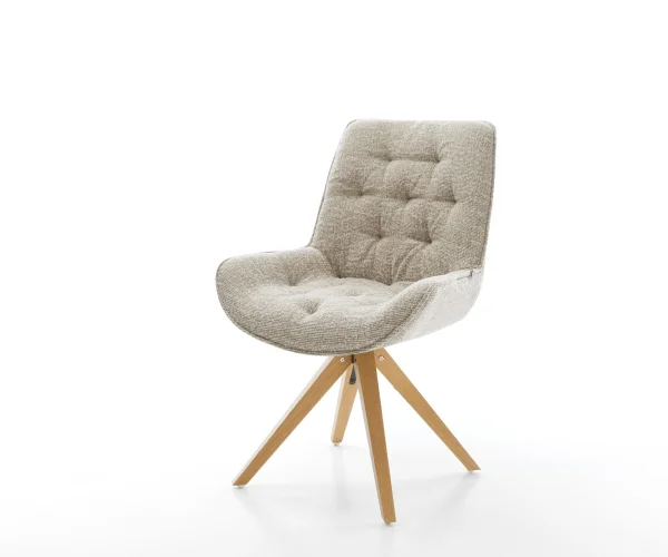 Drehstuhl Taimi-Flex Webstoff Soft Beige Holzgestell kantig Natur 180° drehbar