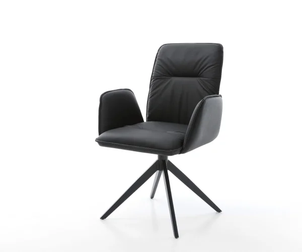 Drehstuhl Vinja-Flex Echt-Leder Schwarz Kreuzgestell breit Schwarz 360° drehbar Wippfunktion