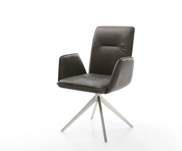 Drehstuhl Vinja-Flex Mikrofaser Anthrazit Vintage Kreuzgestell breit Edelstahl 360° drehbar Wippfunktion