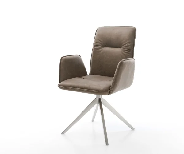 Drehstuhl Vinja-Flex Mikrofaser Taupe Vintage Kreuzgestell breit Edelstahl 360° drehbar Wippfunktion
