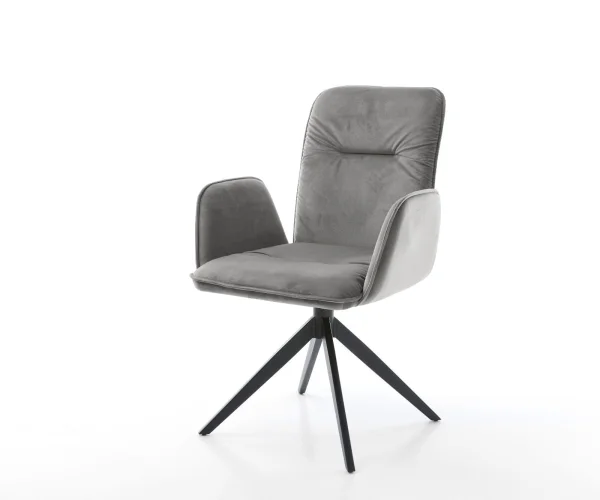 Drehstuhl Vinja-Flex Samt Grau Kreuzgestell breit Schwarz 360° drehbar Wippfunktion