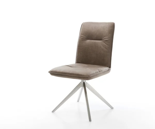 Drehstuhl Vinjo-Flex Mikrofaser Taupe Vintage Kreuzgestell breit Edelstahl 360° drehbar Wippfunktion