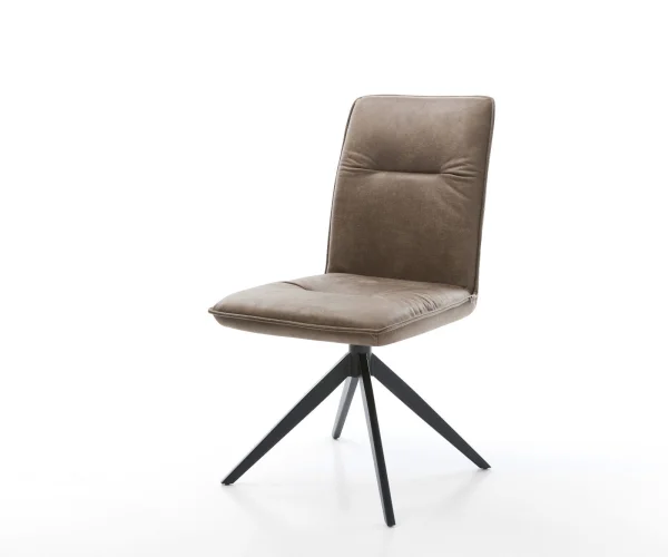 Drehstuhl Vinjo-Flex Mikrofaser Taupe Vintage Kreuzgestell breit Schwarz 360° drehbar Wippfunktion