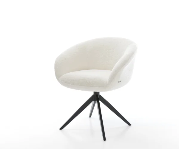 Drehstuhl Vinka-Flex mit Armlehnen Bouclé Soft Beige Kreuzgestell breit Schwarz 360° drehbar Wippfunktion Taschenfederkern