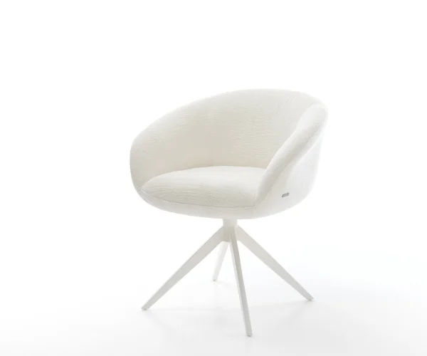 Drehstuhl Vinka-Flex mit Armlehnen Bouclé Soft Beige Kreuzgestell breit Weiß 360° drehbar Wippfunktion Taschenfederkern