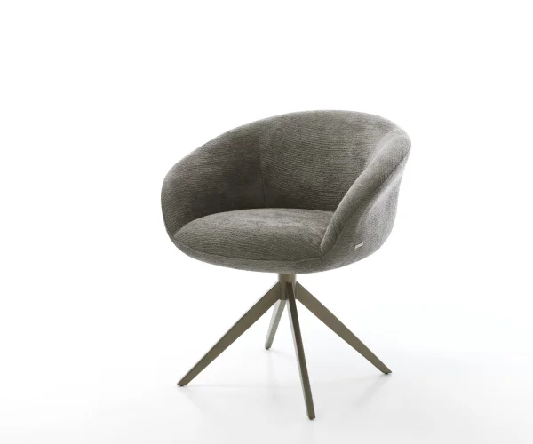 Drehstuhl Vinka-Flex mit Armlehnen Bouclé Soft Schlamm Kreuzgestell breit Effektfinish Titan 360° drehbar Wippfunktion Taschenfederkern