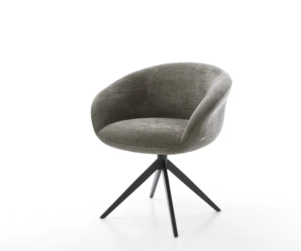 Drehstuhl Vinka-Flex mit Armlehnen Bouclé Soft Schlamm Kreuzgestell breit Schwarz 360° drehbar Wippfunktion Taschenfederkern