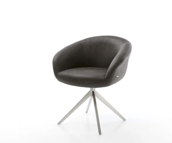 Drehstuhl Vinka-Flex mit Armlehnen Mikrofaser Anthrazit Vintage Kreuzgestell breit Edelstahl 360° drehbar Wippfunktion Taschenfederkern