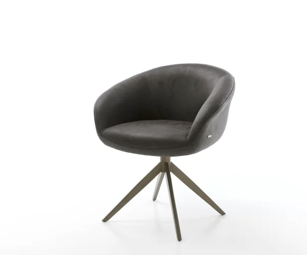 Drehstuhl Vinka-Flex mit Armlehnen Mikrofaser Anthrazit Vintage Kreuzgestell breit Effektfinish Titan 360° drehbar Taschenfederkern