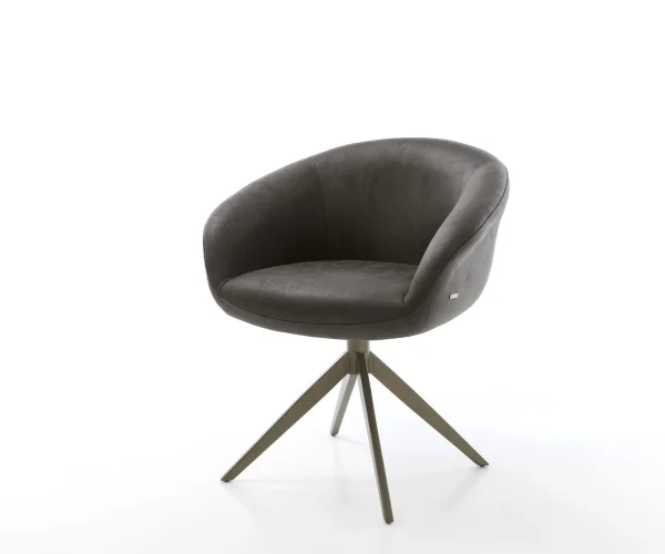 Drehstuhl Vinka-Flex mit Armlehnen Mikrofaser Anthrazit Vintage Kreuzgestell breit Effektfinish Titan 360° drehbar Wippfunktion Taschenfederkern