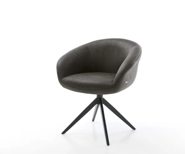 Drehstuhl Vinka-Flex mit Armlehnen Mikrofaser Anthrazit Vintage Kreuzgestell breit Schwarz 360° drehbar Wippfunktion Taschenfederkern