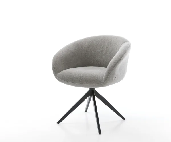 Drehstuhl Vinka-Flex mit Armlehnen Strukturstoff Soft Grau Kreuzgestell breit Schwarz 360° drehbar Wippfunktion Taschenfederkern