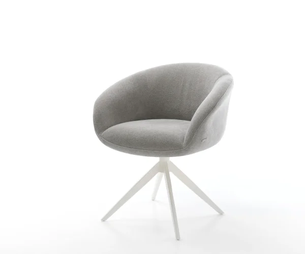 Drehstuhl Vinka-Flex mit Armlehnen Strukturstoff Soft Grau Kreuzgestell breit Weiß 360° drehbar Wippfunktion Taschenfederkern