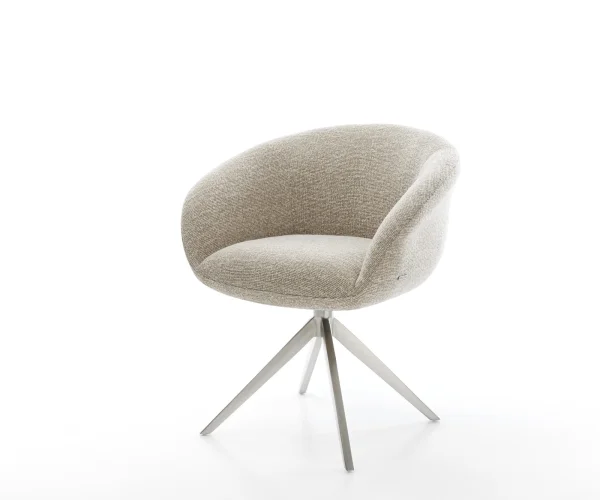 Drehstuhl Vinka-Flex mit Armlehnen Webstoff Soft Beige Kreuzgestell breit Edelstahl 360° drehbar Wippfunktion Taschenfederkern