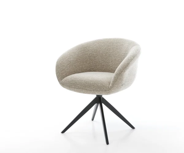 Drehstuhl Vinka-Flex mit Armlehnen Webstoff Soft Beige Kreuzgestell breit Schwarz 360° drehbar Wippfunktion Taschenfederkern