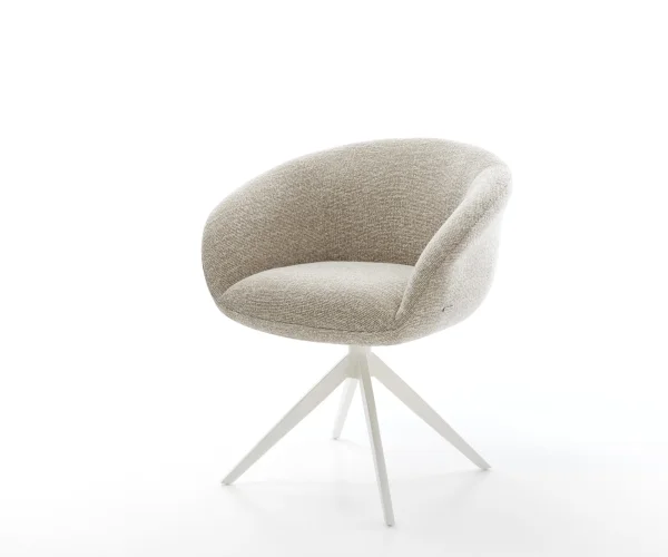 Drehstuhl Vinka-Flex mit Armlehnen Webstoff Soft Beige Kreuzgestell breit Weiß 360° drehbar Wippfunktion Taschenfederkern