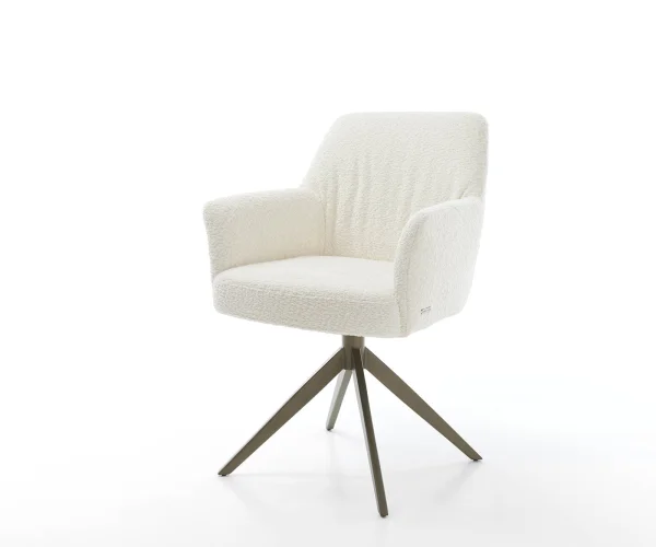 Drehstuhl Xana-Flex mit Armlehnen Bouclé Weiß Kreuzgestell breit Effektfinish Titan 360° drehbar Taschenfederkern