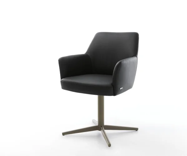 Drehstuhl Xana-Flex mit Armlehnen Echt-Leder Schwarz Fußkreuz Effektfinish Titan 360° drehbar Taschenfederkern