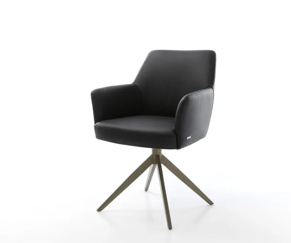 Drehstuhl Xana-Flex mit Armlehnen Echt-Leder Schwarz Kreuzgestell breit Effektfinish Titan 360° drehbar Wippfunktion Taschenfederkern