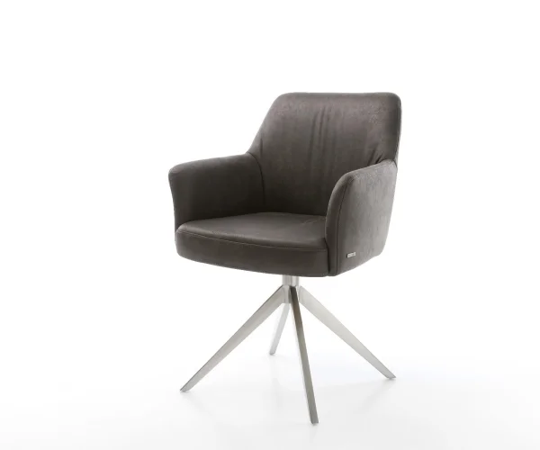 Drehstuhl Xana-Flex mit Armlehnen Mikrofaser Anthrazit Vintage Kreuzgestell breit Edelstahl 360° drehbar Wippfunktion Taschenfederkern
