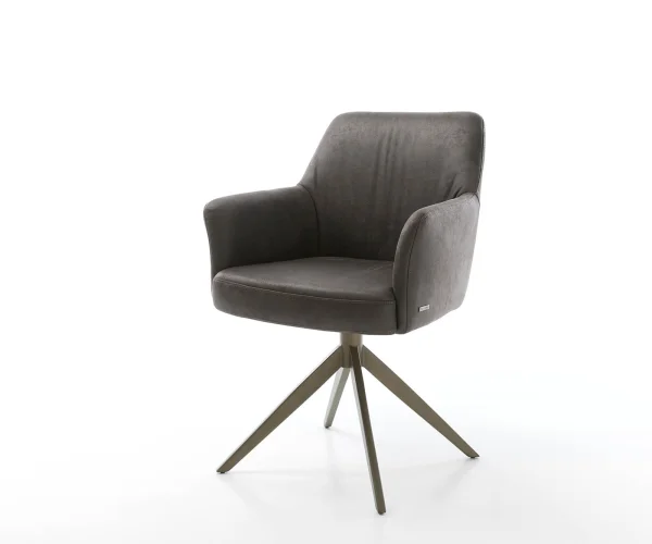Drehstuhl Xana-Flex mit Armlehnen Mikrofaser Anthrazit Vintage Kreuzgestell breit Effektfinish Titan 360° drehbar Taschenfederkern
