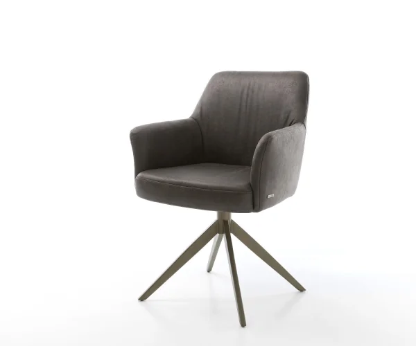 Drehstuhl Xana-Flex mit Armlehnen Mikrofaser Anthrazit Vintage Kreuzgestell breit Effektfinish Titan 360° drehbar Wippfunktion Taschenfederkern