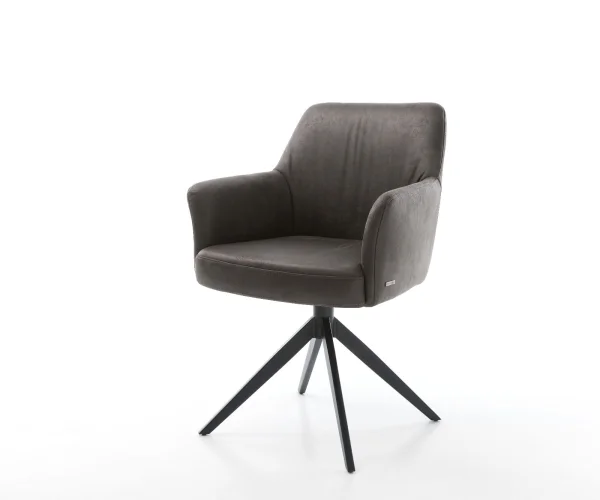 Drehstuhl Xana-Flex mit Armlehnen Mikrofaser Anthrazit Vintage Kreuzgestell breit Schwarz 360° drehbar Wippfunktion Taschenfederkern