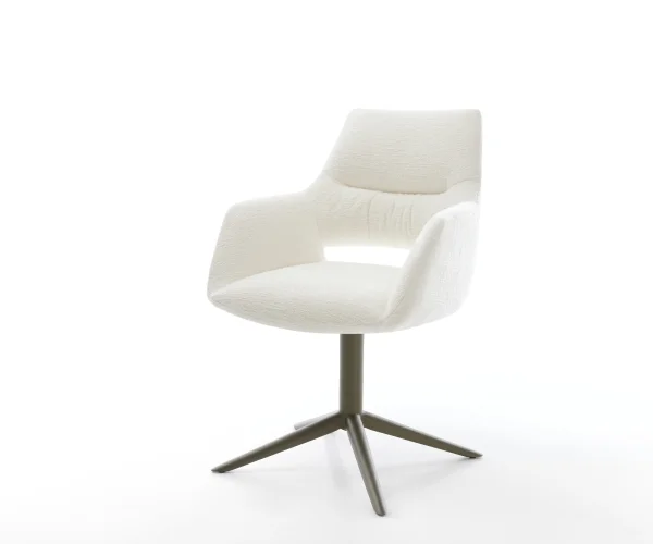 Drehstuhl Yago-Flex mit Armlehnen Bouclé Soft Beige Fußkreuz Effektfinish Titan 360° drehbar Wippfunktion Taschenfederkern