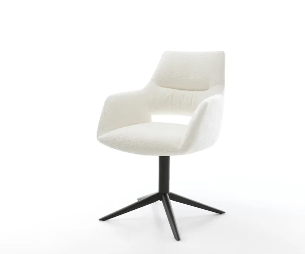 Drehstuhl Yago-Flex mit Armlehnen Bouclé Soft Beige Fußkreuz Schwarz 360° drehbar Wippfunktion Taschenfederkern