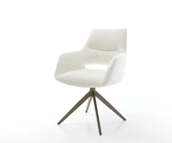 Drehstuhl Yago-Flex mit Armlehnen Bouclé Soft Beige Kreuzgestell breit Effektfinish Titan 360° drehbar Wippfunktion Taschenfederkern
