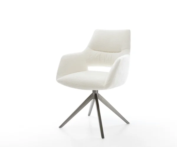 Drehstuhl Yago-Flex mit Armlehnen Bouclé Soft Beige Kreuzgestell breit Graphit 360° drehbar Wippfunktion Taschenfederkern
