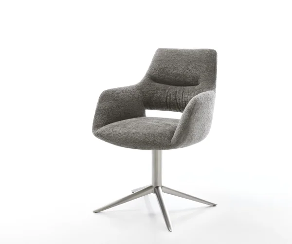 Drehstuhl Yago-Flex mit Armlehnen Bouclé Soft Schlamm Fußkreuz Edelstahl 360° drehbar Wippfunktion Taschenfederkern