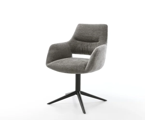 Drehstuhl Yago-Flex mit Armlehnen Bouclé Soft Schlamm Fußkreuz Schwarz 360° drehbar Wippfunktion Taschenfederkern