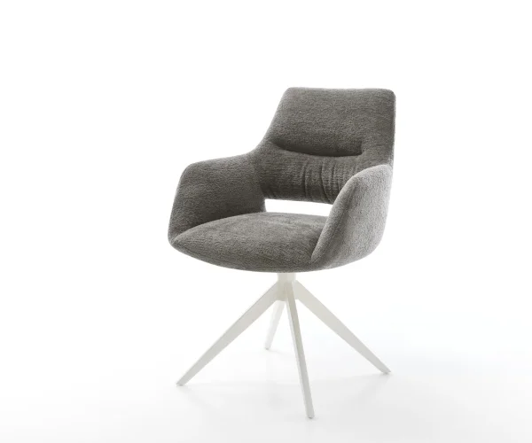 Drehstuhl Yago-Flex mit Armlehnen Bouclé Soft Schlamm Kreuzgestell breit Weiß 360° drehbar Wippfunktion Taschenfederkern