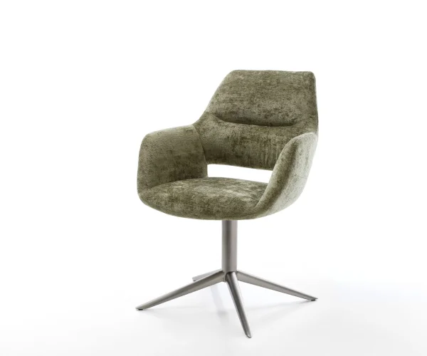 Drehstuhl Yago-Flex mit Armlehnen Chenille Olive Fußkreuz Graphit 360° drehbar Wippfunktion Taschenfederkern