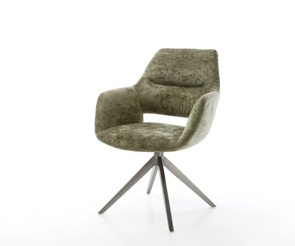 Drehstuhl Yago-Flex mit Armlehnen Chenille Olive Kreuzgestell breit Graphit 360° drehbar Wippfunktion Taschenfederkern