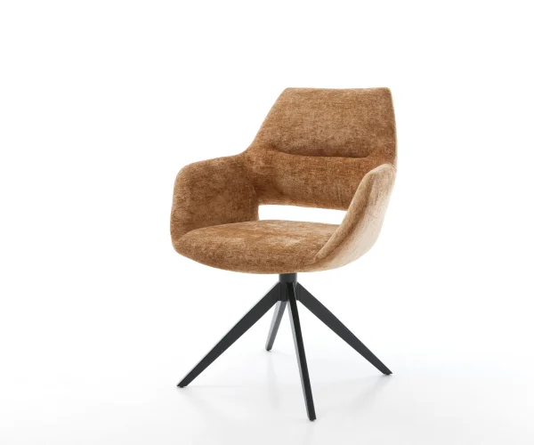 Drehstuhl Yago-Flex mit Armlehnen Chenille Rost Kreuzgestell breit Schwarz 360° drehbar Wippfunktion Taschenfederkern