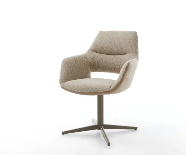 Drehstuhl Yago-Flex mit Armlehnen Materialmix Schlamm Fußkreuz Effektfinish Titan 360° drehbar Taschenfederkern