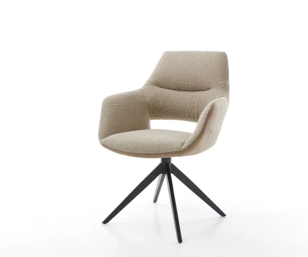 Drehstuhl Yago-Flex mit Armlehnen Materialmix Schlamm Kreuzgestell breit Schwarz 360° drehbar Wippfunktion Taschenfederkern