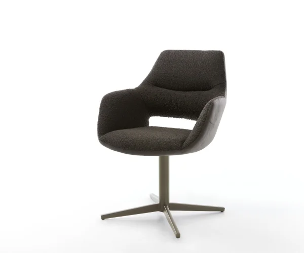 Drehstuhl Yago-Flex mit Armlehnen Materialmix Schwarz Fußkreuz Effektfinish Titan 360° drehbar Taschenfederkern